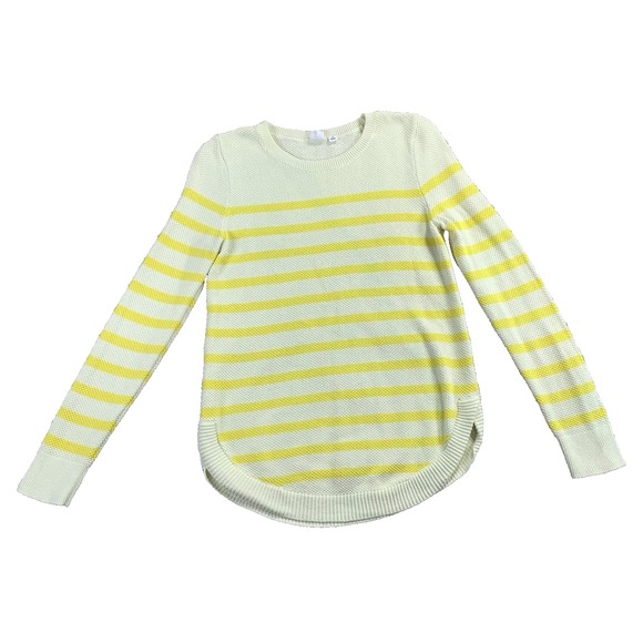 GAP Sweaters - Gap Curve Hem Crew Yellow Stripe Sweater Women's Small Cotton